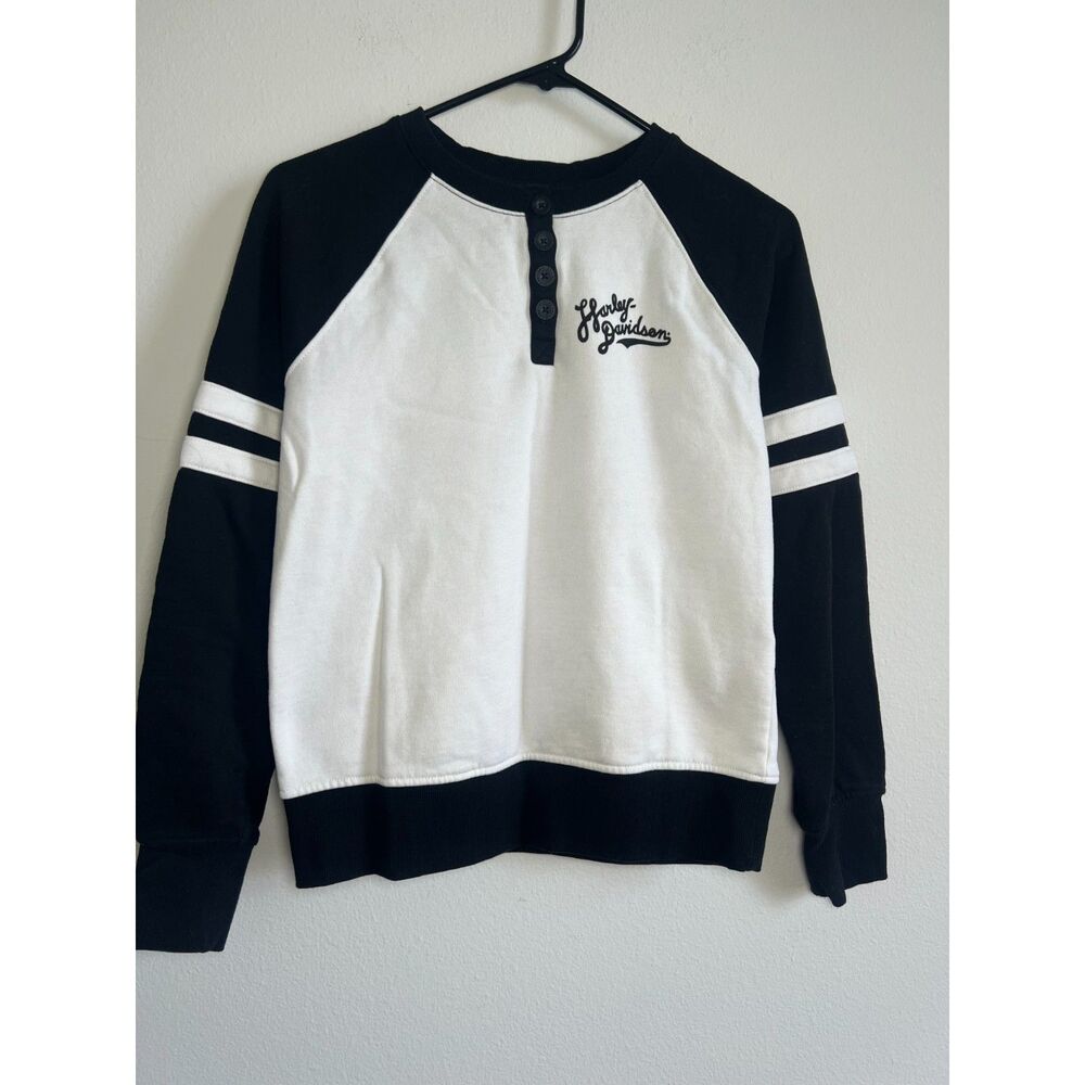 Harley Davidson Women’s Small Black White Raglan Sweatshirt Varsity Pullover
